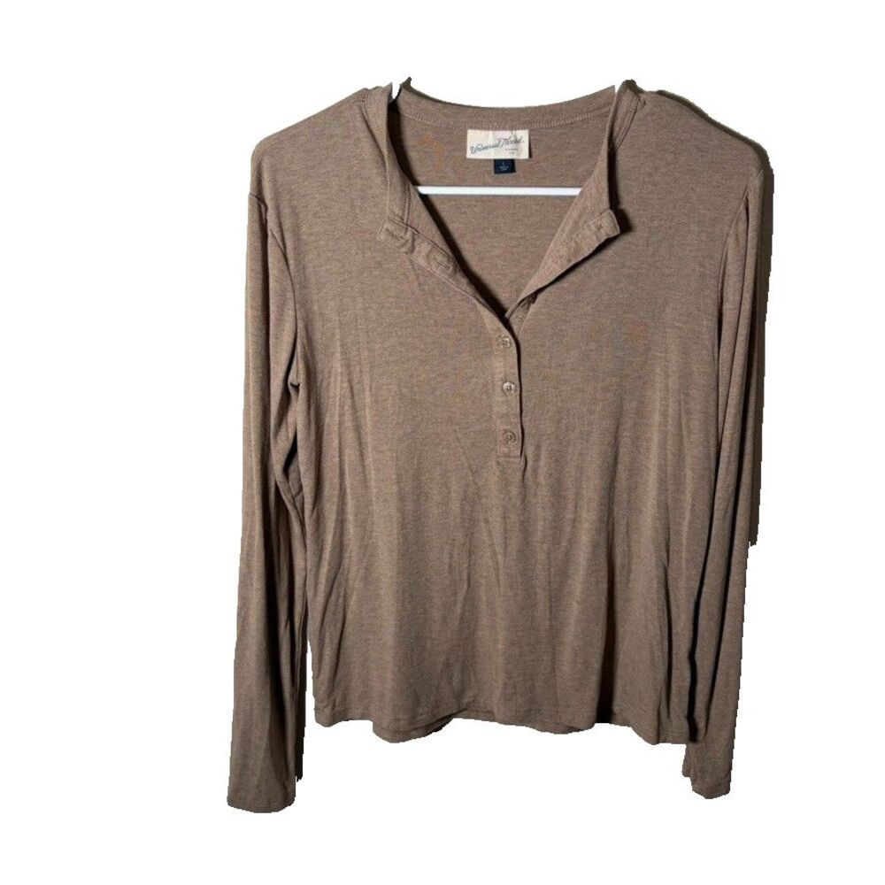Universal Thread T-Shirt Women's Large Brown Henley Long Sleeve Crop Shirt